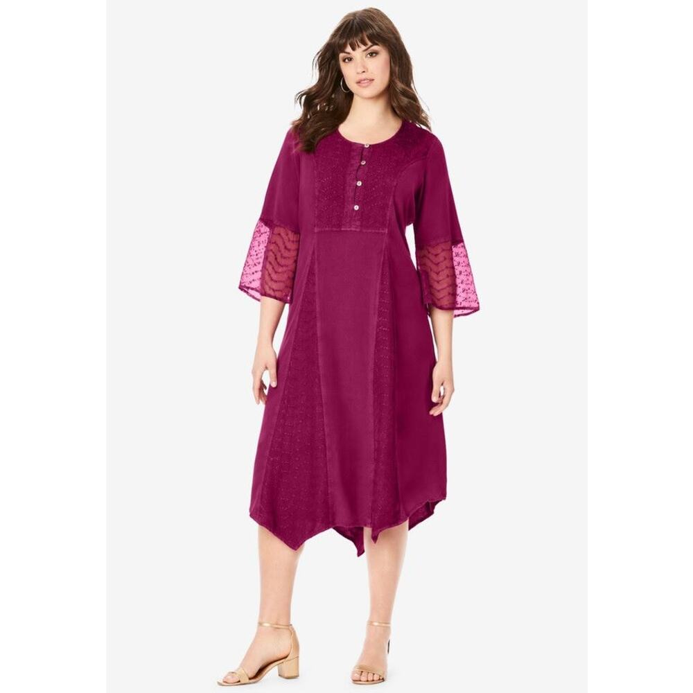 Plus Size 28W | Women's Embroidered Acid-Wash Back Self-Tie Boho Dress | NEW